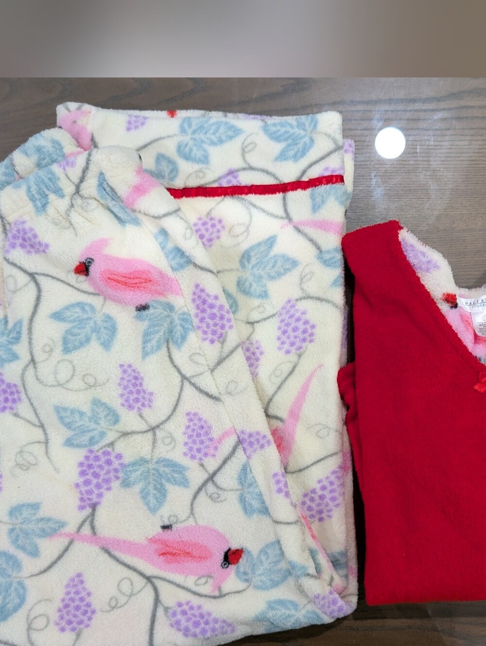 Bali Studio Collection Ultra Soft Fleece Pajama Set Pink Birds Grapes Large New